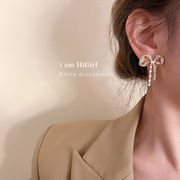 ダイヤモンドボウパールイヤリングファッションニッチデザインイヤリングオールマッチイヤリング女性