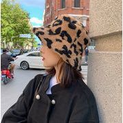 韓国ファッション  秋冬  暖か  ヒョウ柄  ハット  ニット帽  冬帽  帽子  56-58cm