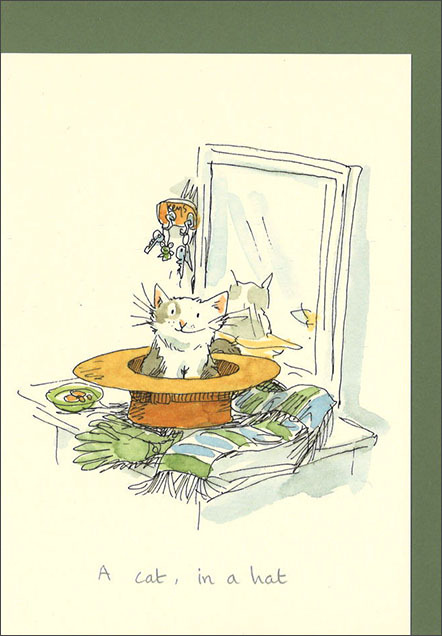 グリーティングカード 多目的「猫が一匹、帽子のなかに」イラスト