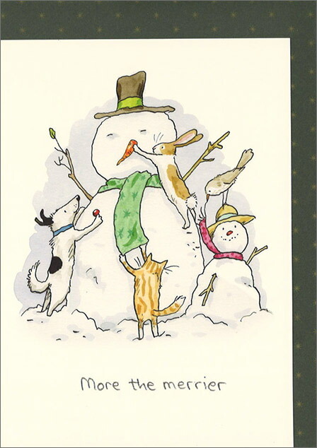 グリーティングカード クリスマス「皆で作る」メッセージカード 雪だるま 猫うさぎ