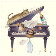 グリーティングカード 多目的 ピーター・クロス「ピアノにしがみつく猫とはしゃぐねずみたち」