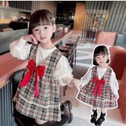 春秋 韓国子供服  2点セット　キッズ服  格子チェックワンピース　セットアップ ファッション