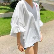 初回送料無料夏の新しいトップVネックルーズシャツ半袖ブラウス人気商品ファッション