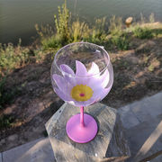 ゴブレット 中年グラス ワイングラス 手描き 花 赤ワイングラス カラー グラス