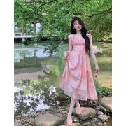 sweet系 ギャザリング キャミワンピ アーティスティック ロマンティック ロングスカート 一言の肩