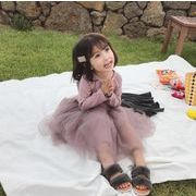 秋　女の子　チュールワンピース　フェイクレイヤード　韓国子供服　無地　森ガール　ワンピース　子供服