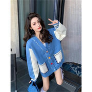 カジュアル好きならコレ  韓国ファッション セーター コート トレンド 縫付 Vネック ニットトップス