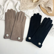 手袋　レディース　韓国ファッション　秋冬　パール　スエード　5本指