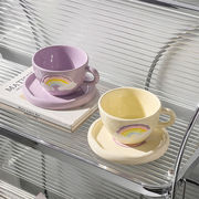 雑志で誌介されました セット ソーサー付き 手描きの虹 セラミック コーヒーカップ アフタヌーンティー