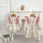 2025年春新作　ベビーキッズワンピース　ロンバース　つなぎ　花柄　女の子服