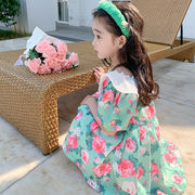 キッズワンピース　花柄　半袖　カジュアル　韓国風子供服　90-140cm 女の子夏物
