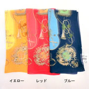 【スカーフ】【日本製】シルクシフォン・ホルンエルメス柄日本製小判スカーフ