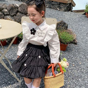 お勧め 秋冬新作 韓国風子供服 3-8歳女の子 長袖上着 ブラウス ショートスカート シャツ フリル 90-140