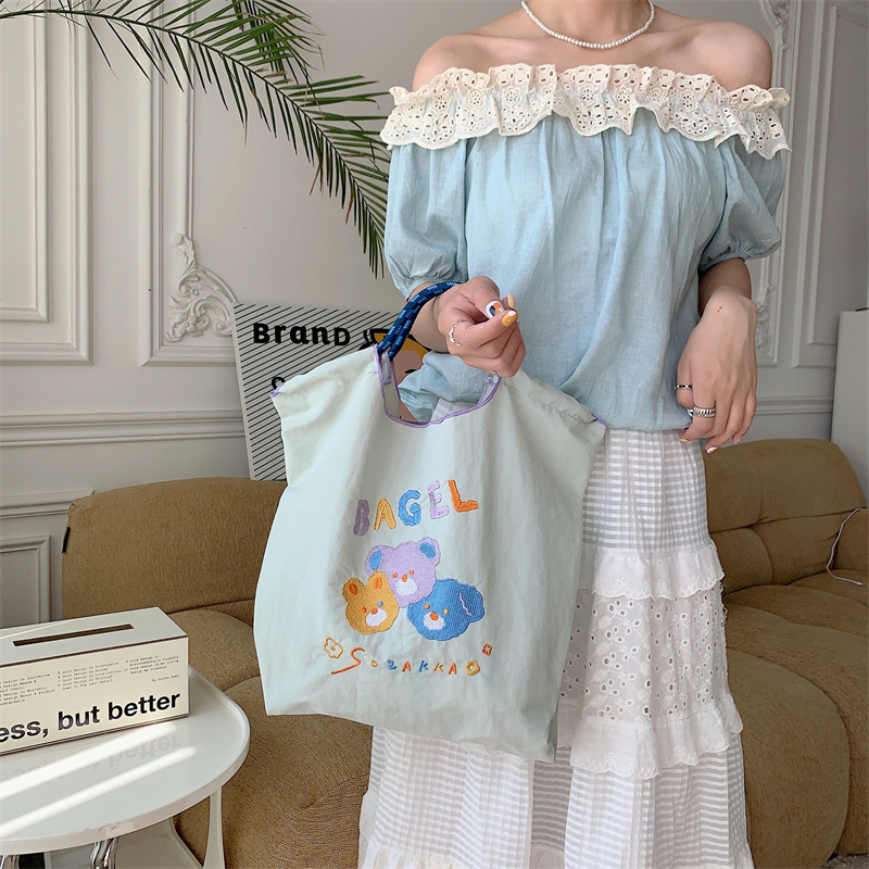 ハンドバッグ エコバッグ かわいい 刺繍 デザイン 韓国ファッション