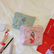 化粧バッグ　収納バッグ　ポーチ　刺繍　美人魚　かわいい　デザイン　韓国ファッション