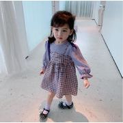 春秋 韓国子供服   韓国ファッション　 フリル 一体型　チェック　子供服　キッズ