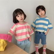 夏 韓国ファッション　半袖シャツ　キッズ　ブラウス　トップス　カジュアル　ボーダー　ｔシャツ　子供服