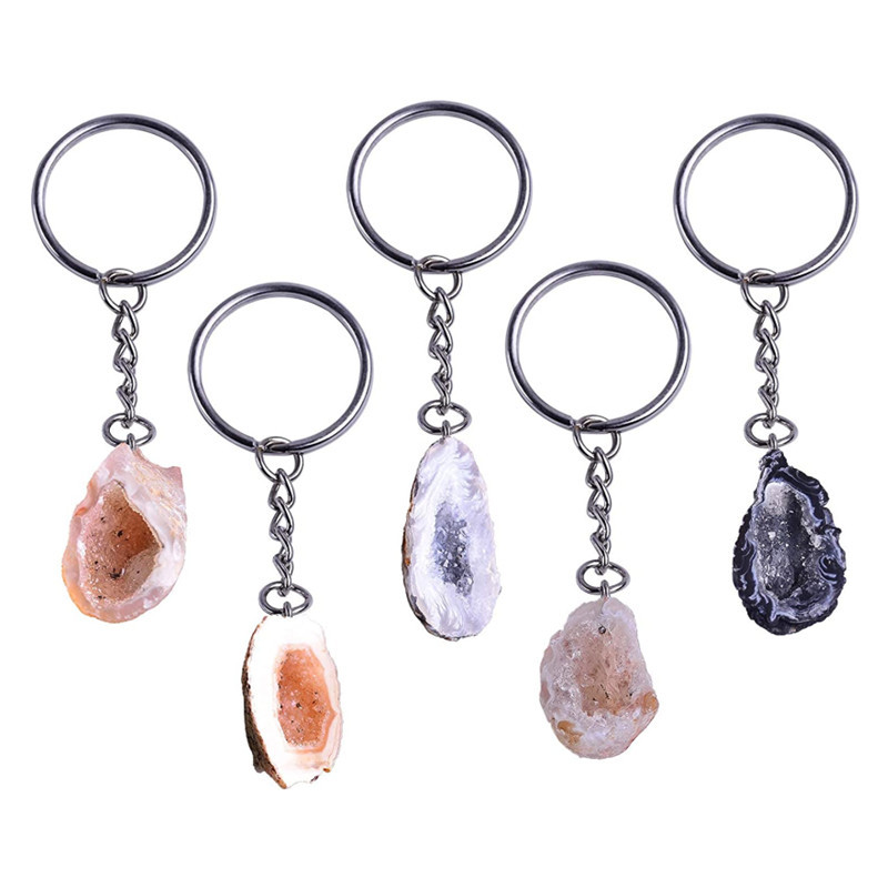 ジオード キーホルダー 1個 ブラジル産 水晶 メノウ 天然石