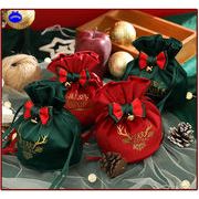 クリスマス巾着袋 ギフトバッグ 巾着袋 ベルベット ジュエリーポーチ リボン付き 4色展開 12*15cm