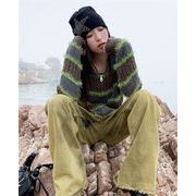 自在の着回しコーデ効果抜群 韓国ファッション カーディガン 長袖 ストライプ 大人気 セーター