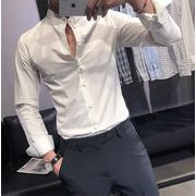 品質★韓国 ピンストライプ シャツ 長袖 青年 ビジネス 怠惰な風 おしゃれな スタンドカラー ファッション