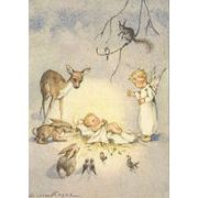 ポストカード アート クリスマス ケーガー「森の動物に囲まれた天使」名画 郵便はがき