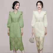 u20124 秋冬新作 着痩せ OL エレガンス レディース キャリア  ワンピース　レース