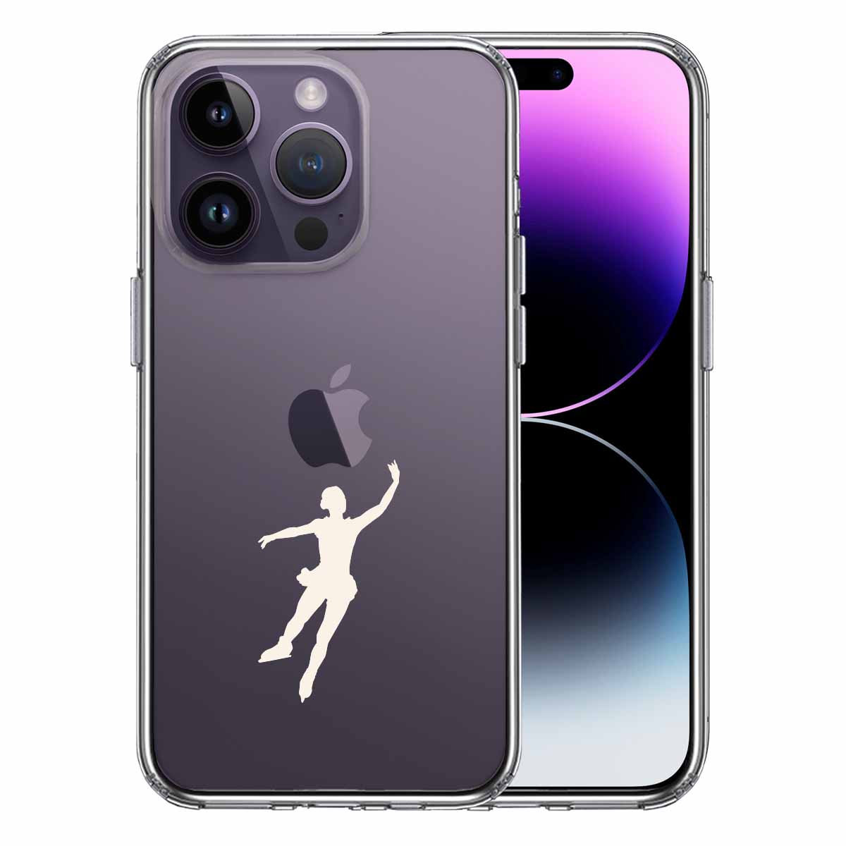 iPhone14 Pro 側面ソフト 背面ハード ハイブリッド クリア ケース フィギアスケート 女子 ホワイト