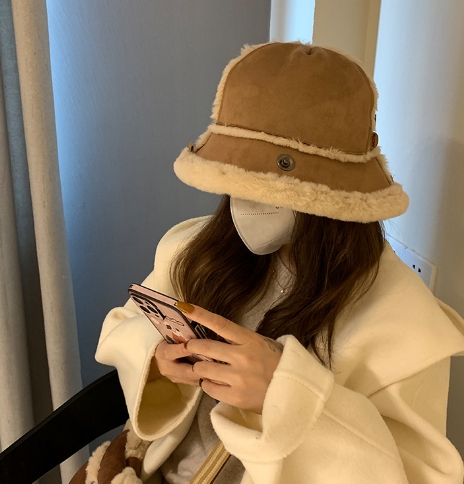 秋冬バケットハット ハット小顔効果 もふもふ レディース  ニット帽 キャップ 韓国ファッション4色