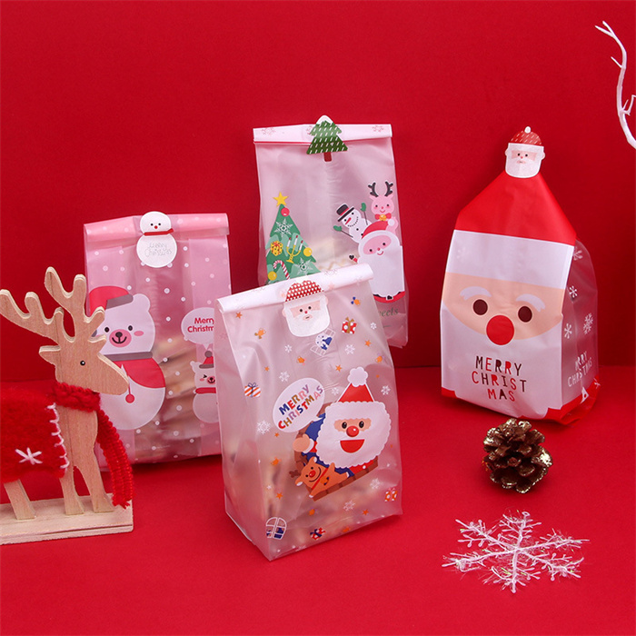 3種類☆マチ付きクリスマスラッピング袋 ノッチ付き ギフト袋 透明 OPP