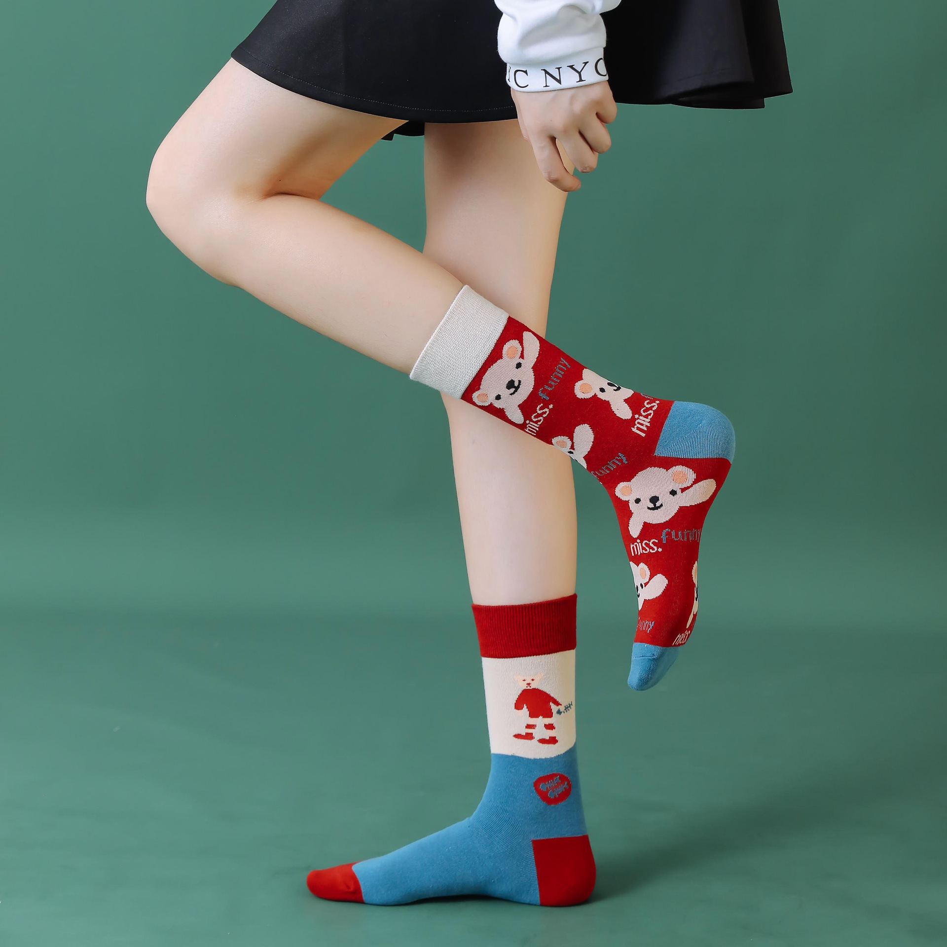 2022新作   靴下  中長セクション   花柄  韓国ファッション　コットン   ストッキング  クリスマス