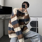 インパクトのある丸首のセーター男性秋冬新スタイルのだるさとカジュアルなニットファッションのボトムニッ