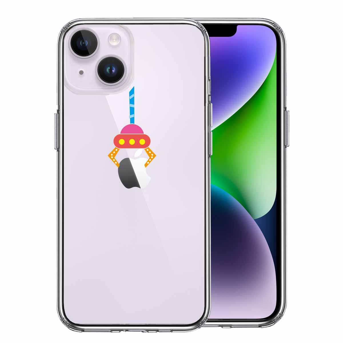 iPhone14 側面ソフト 背面ハード ハイブリッド クリア ケース UFOキャッチャー りんご キャッチ