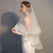 ヘッドヤーン レース 映画館 花嫁 写真を撮るスタイリングヤーン ウェディングドレス 2層 美しい