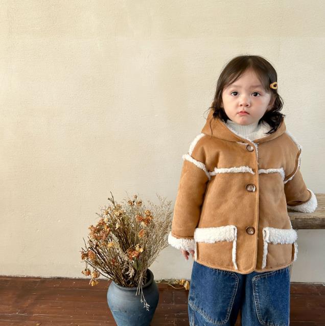 韓国風子供服 秋冬 コート 裹起毛 長袖ジャケット防寒 キッズ服ふわふわ 女の子 トップス カーディガン