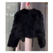 洗練されたシルエット  キツネ毛 厚手の上着 暖かい レースアップ 毛皮コート 短いスタイル