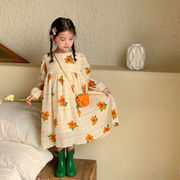 お勧め 韓国風子供服 春新作 女の子 シフトドレス 長袖ワンピース 花柄 ゆったり ワンピ  90-140