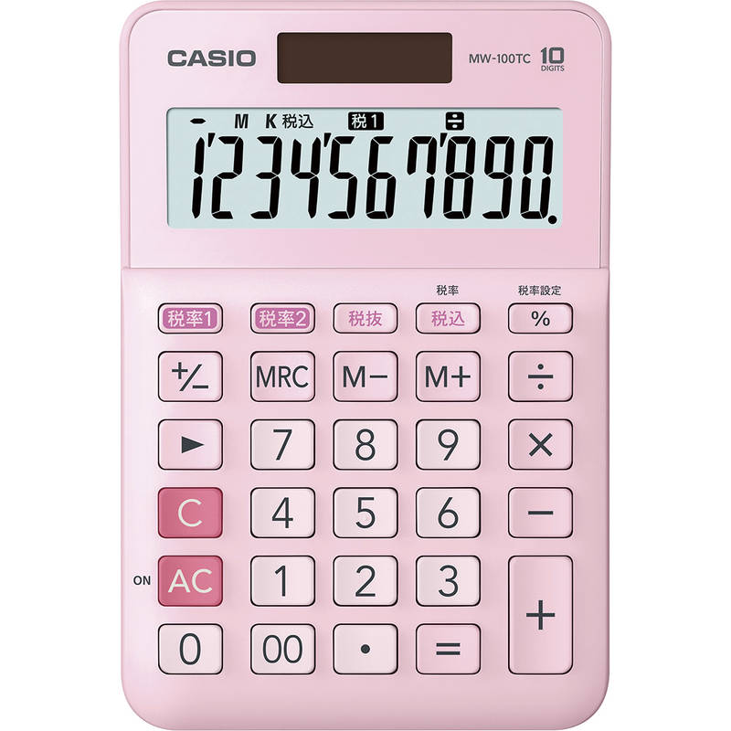 （同梱不可）カシオ W税率電卓・ミニジャストタイプ MW-100TC-PK ピンク