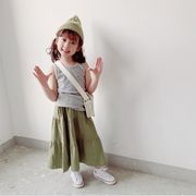 【春夏新作】韓国 子供服 モランディーカラー系 男女 子供用高弾性リブベスト親子服