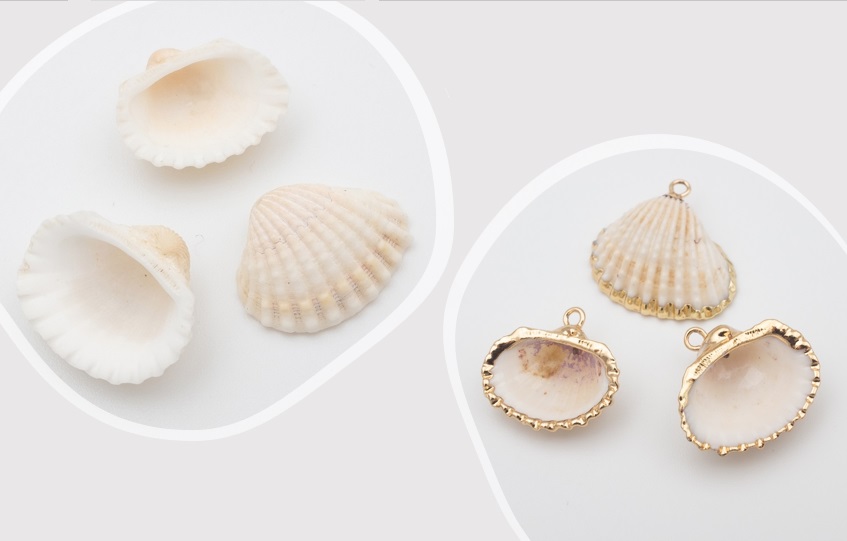 【夏アクセサリー】ゴールドで縁取った本物の貝殻パーツ/天然貝殻/最安値＆営業日当日出荷保証
