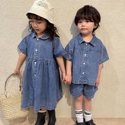 2023夏 韓国風子供服 ベビー服 キッズ 女の子 デニム 半袖セットアップORワンピース　