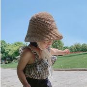 夏新作 韓国風 砂浜 麦わら帽子 UVカット 子供用 キッズファション　帽子 ハット 日焼け止め 3色