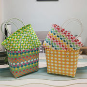 ★Kids&mom★ミニかごバッグ　10色　ショッピング　マイバッグ　 PVC 編みバッグ　