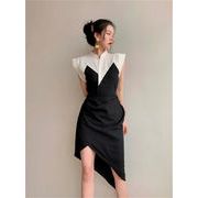 私のスタイルcool 韓国ファッション 黒いスカート 夏 スリム イレギュラー ワンピース  シャツワンピ