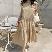 韓国ファッションノースリーブワンピース2023夏新作婦人服ラージサイズ綿麻ベストスカート