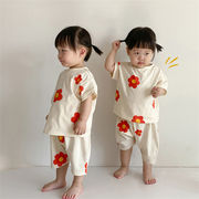 キッズ服   女の子  2点セット  半袖Tシャツ+パンツ 韓国ファッション 可愛い 花柄