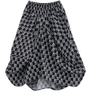 綿麻チェック柄ゆるい腰のスカート半身スカート2023秋新作ゆったり大きめサイズレトロ