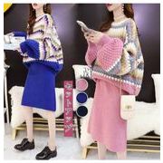 韓国ファッション 学院風ウール ニットシャツ＋スカート　女性ゆったりセーター　2点セット