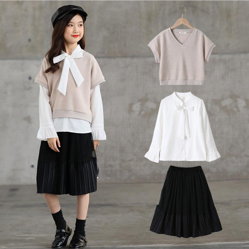 初秋新作　子供服セット　ベスト＋シャツ＋スカート　可愛い 子供服 キッズ服  3点セット