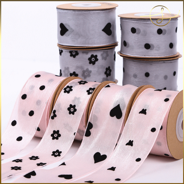 【8色】水玉 梅 透け感リボンテープ シフォン オーガンジー ラッピング ギフト 花束包装 手芸材料 雑貨